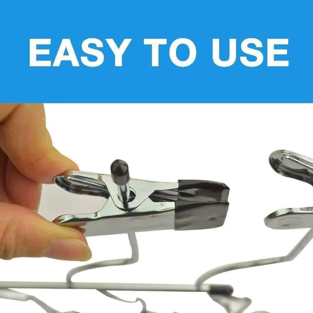4 Tier Pants Hanger, 2 Pack Trouser Hanger Skirt Hangers with Non Slip Black Vinyl Clips, Heavy Duty Metal Hangers Ultra Thin Space Saving Clothes Hangers to Organize Closet Jeans Scarf Slacks