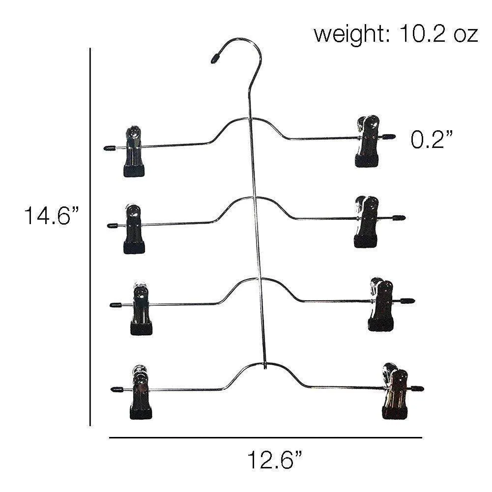 4 Tier Pants Hanger, 2 Pack Trouser Hanger Skirt Hangers with Non Slip Black Vinyl Clips, Heavy Duty Metal Hangers Ultra Thin Space Saving Clothes Hangers to Organize Closet Jeans Scarf Slacks