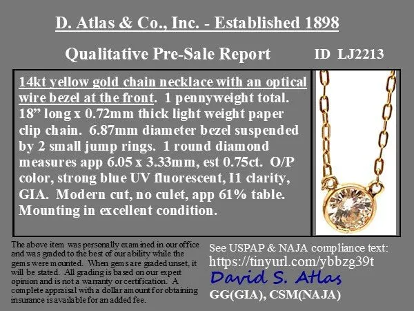 .75ct Round Brilliant Cut Diamond Pendant