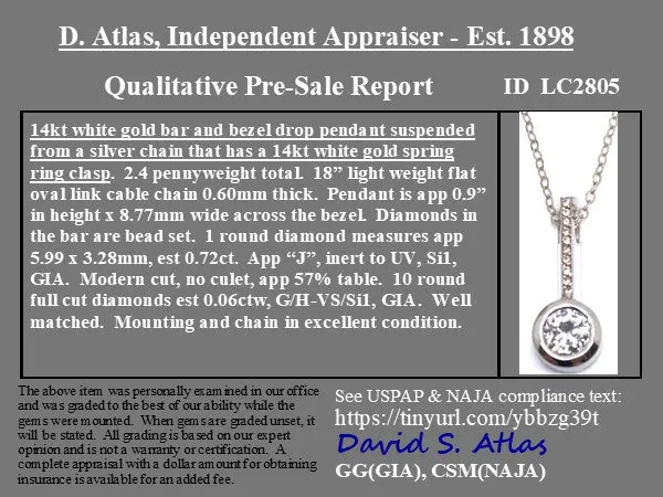 .78ctw Diamond Drop Bar Pendant