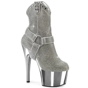7" Rhinestone Cowgirl Ankle Boot w/ Detachable O-Ring Boot Straps & Chrome Platform  (ADORE-1029CHRS)