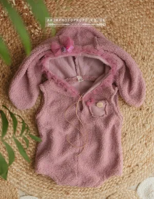 9-12 months size baby bunny hoodie, pink, ears, Easter, sleeveless, made to order