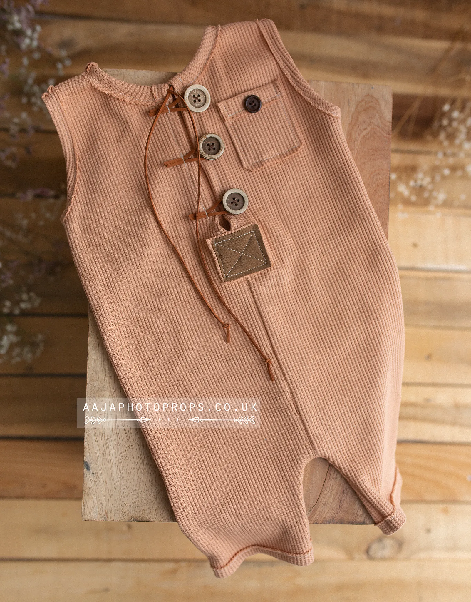 9-12 months size baby romper, light rust peachy, made to order