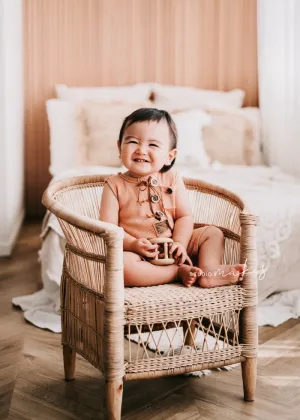 9-12 months size baby romper, light rust peachy, made to order