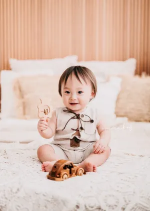 9-12 months size baby romper, oatmeal, made to order