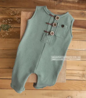 9-12 months size baby romper, old dusty green blue, RTS