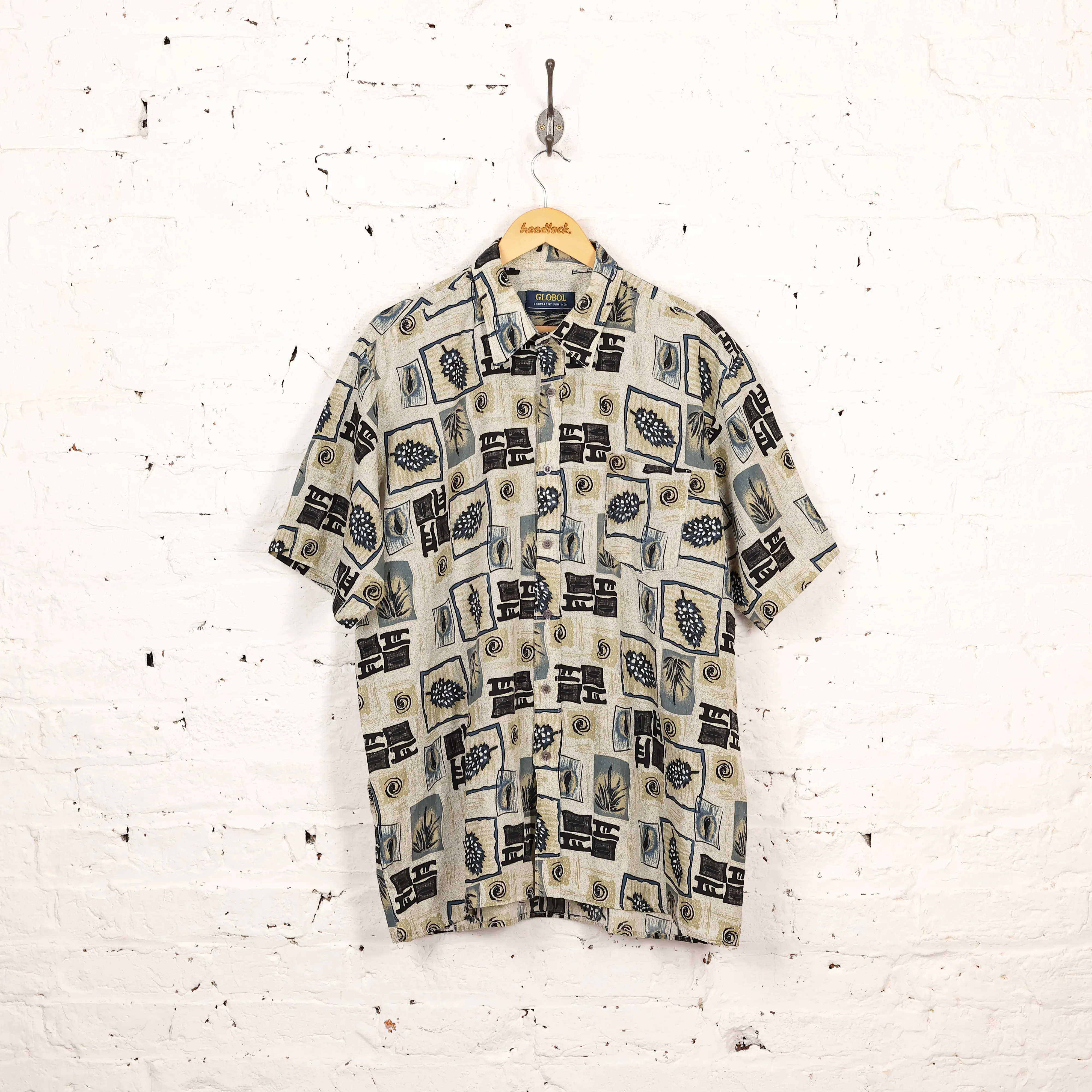 90s Pattern Short Sleeve Shirt - Green - XL