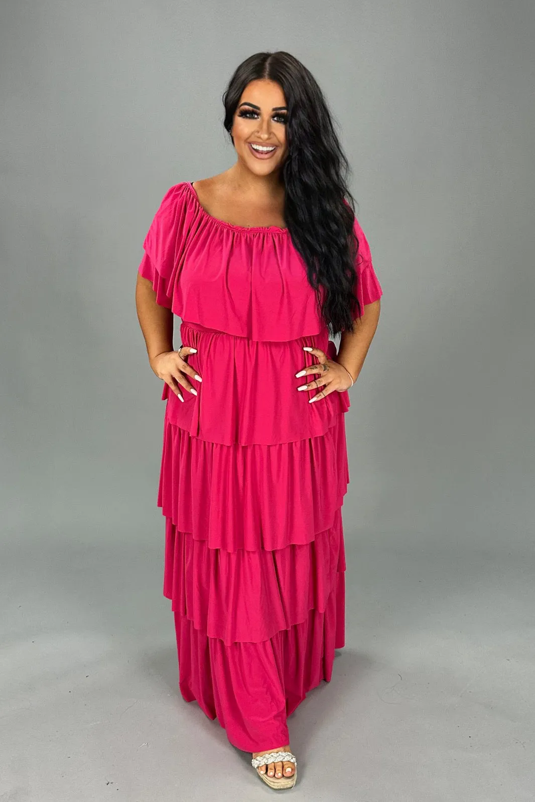 99 SET [Pure Elegance} FUCHSIA 2 Piece Ruffle Skirt Set PLUS SIZE 1X 2X 3X