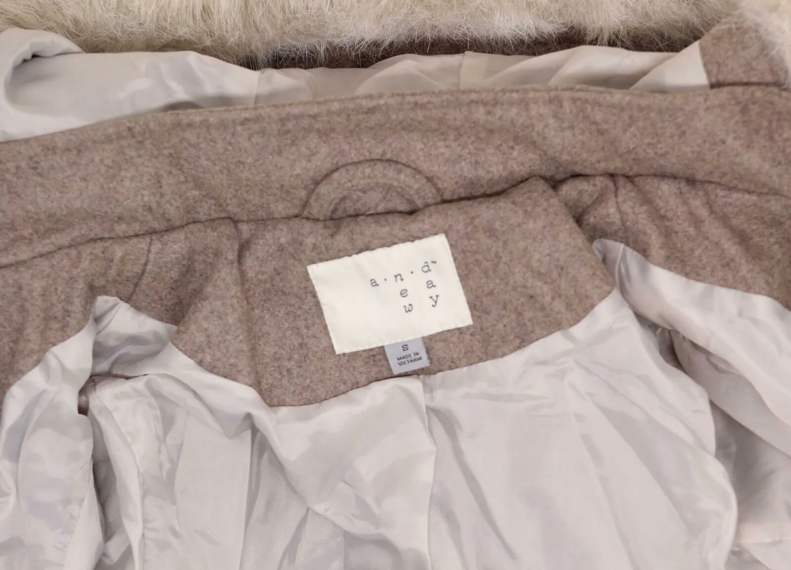 A New Day Women's Wool Toggle Coat with Fur Hood Oatmeal Small