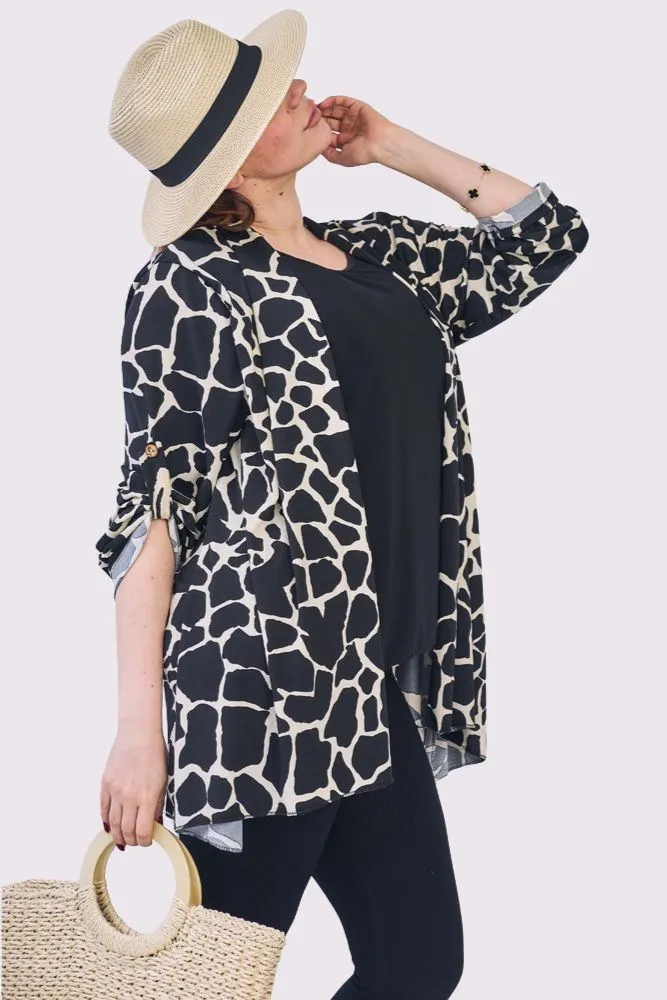 Abstract Multi Print Open Front Cardigan