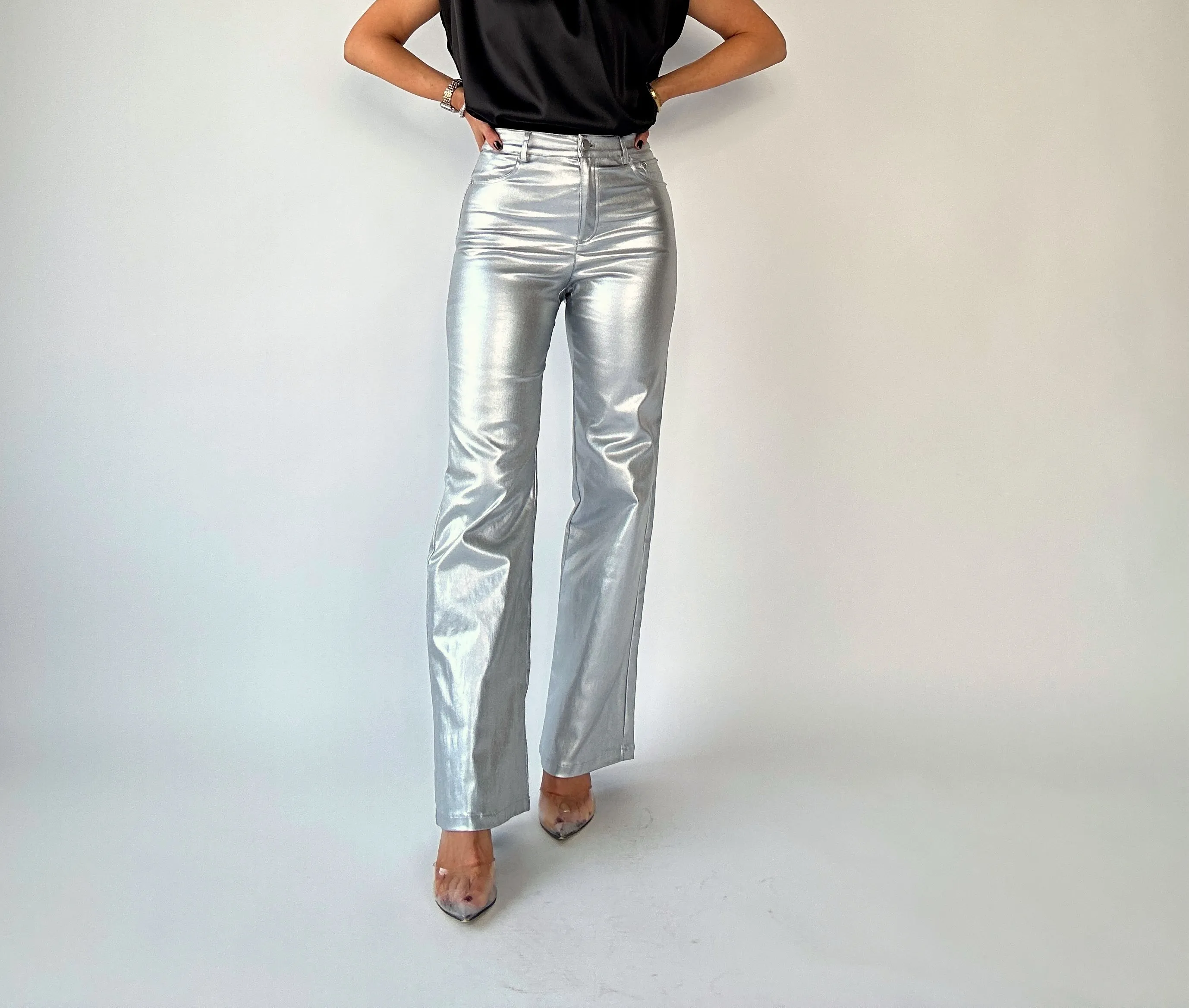 Adler Faux Leather Pants - Silver