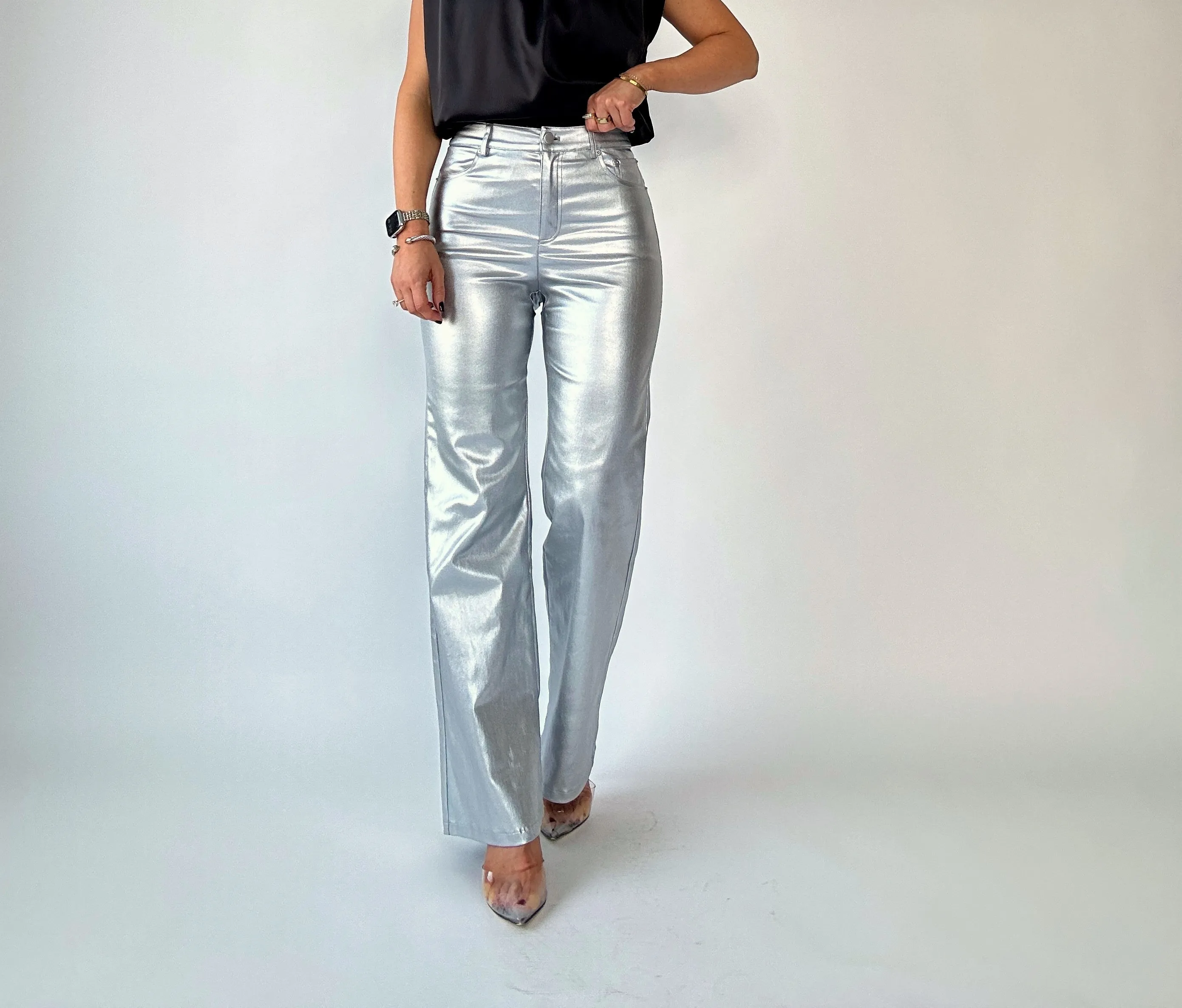 Adler Faux Leather Pants - Silver