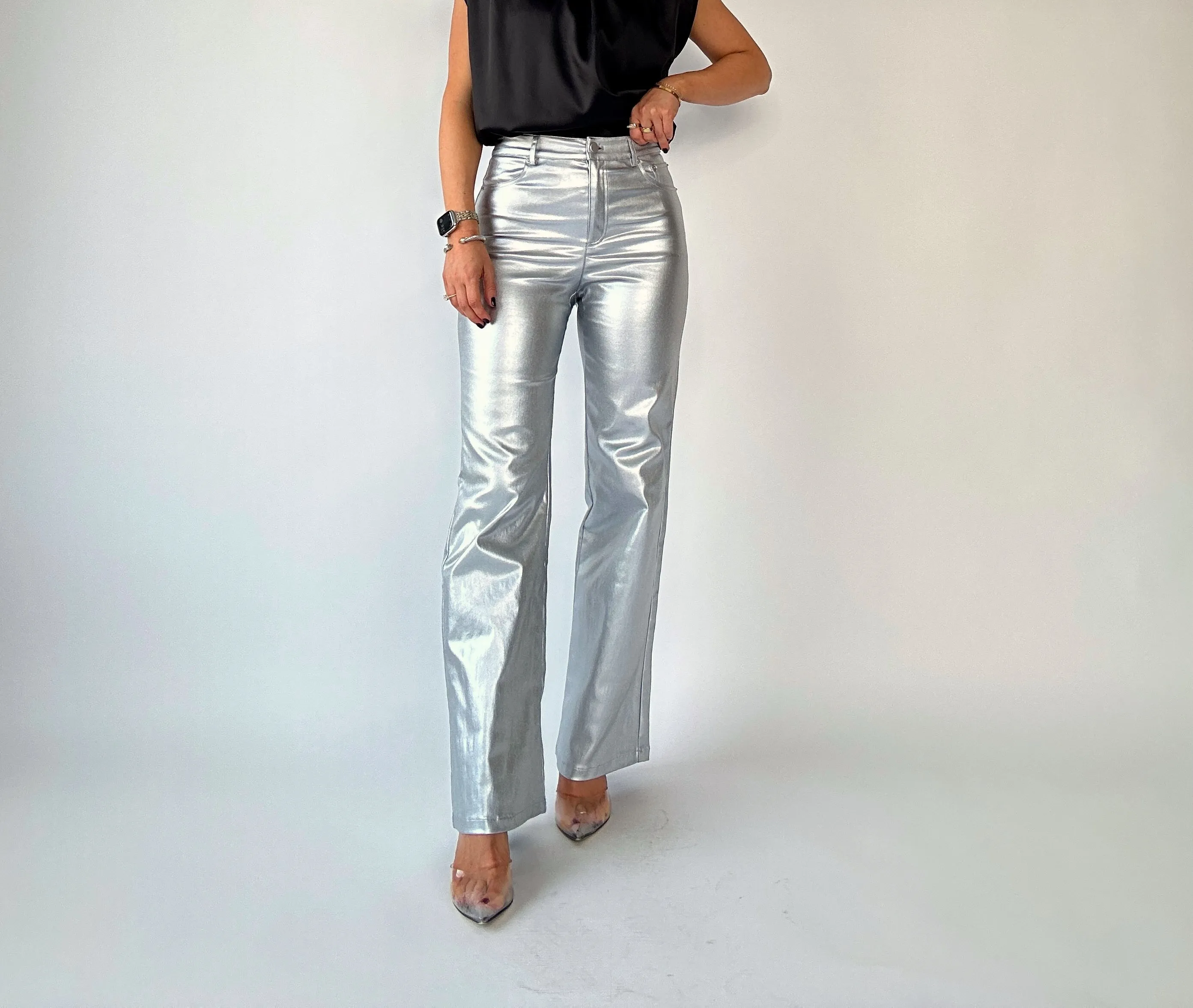 Adler Faux Leather Pants - Silver