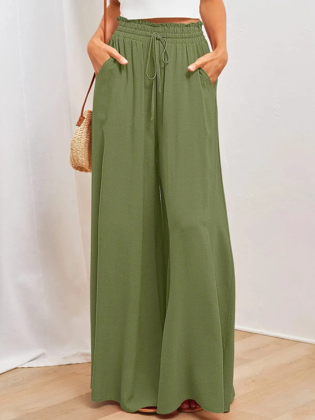Afterglow High-Waist Wide-Leg Drawstring Palazzo Pants