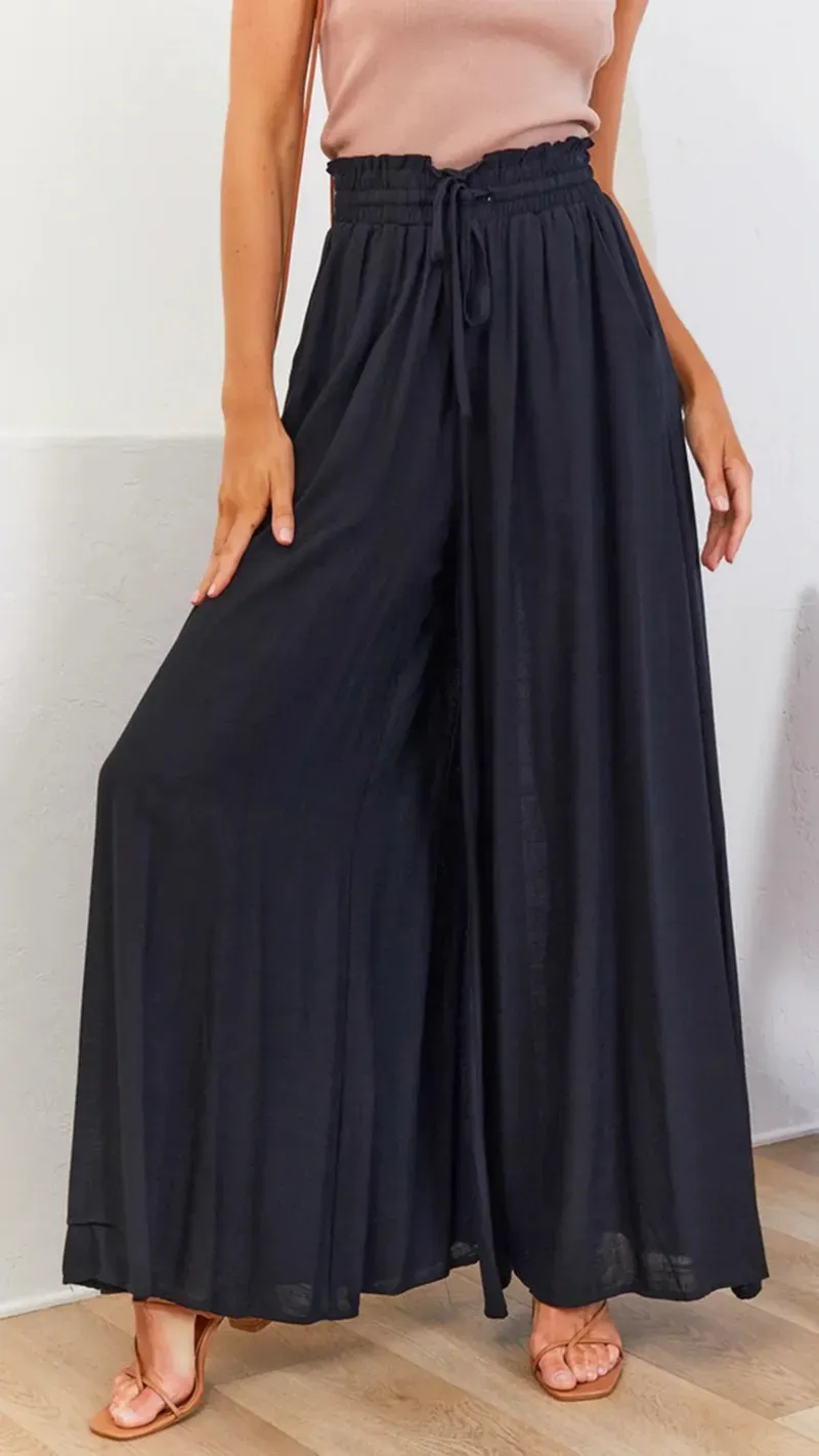 Afterglow High-Waist Wide-Leg Drawstring Palazzo Pants