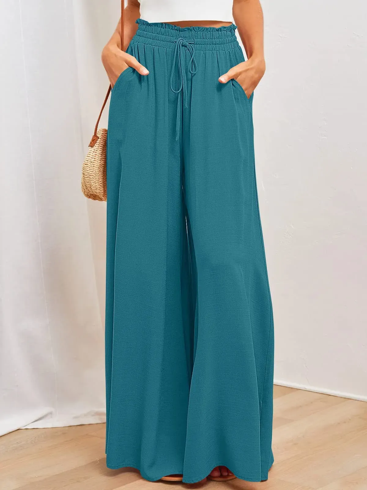 Afterglow High-Waist Wide-Leg Drawstring Palazzo Pants