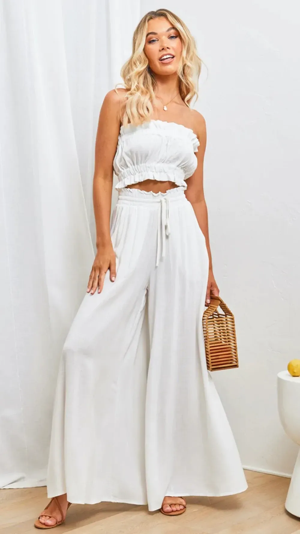 Afterglow High-Waist Wide-Leg Drawstring Palazzo Pants