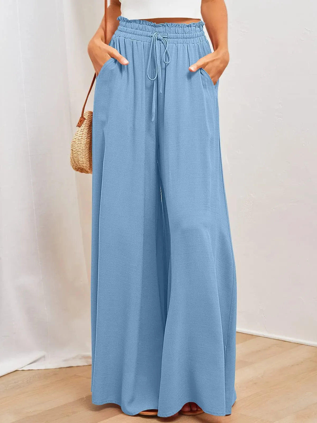 Afterglow High-Waist Wide-Leg Drawstring Palazzo Pants