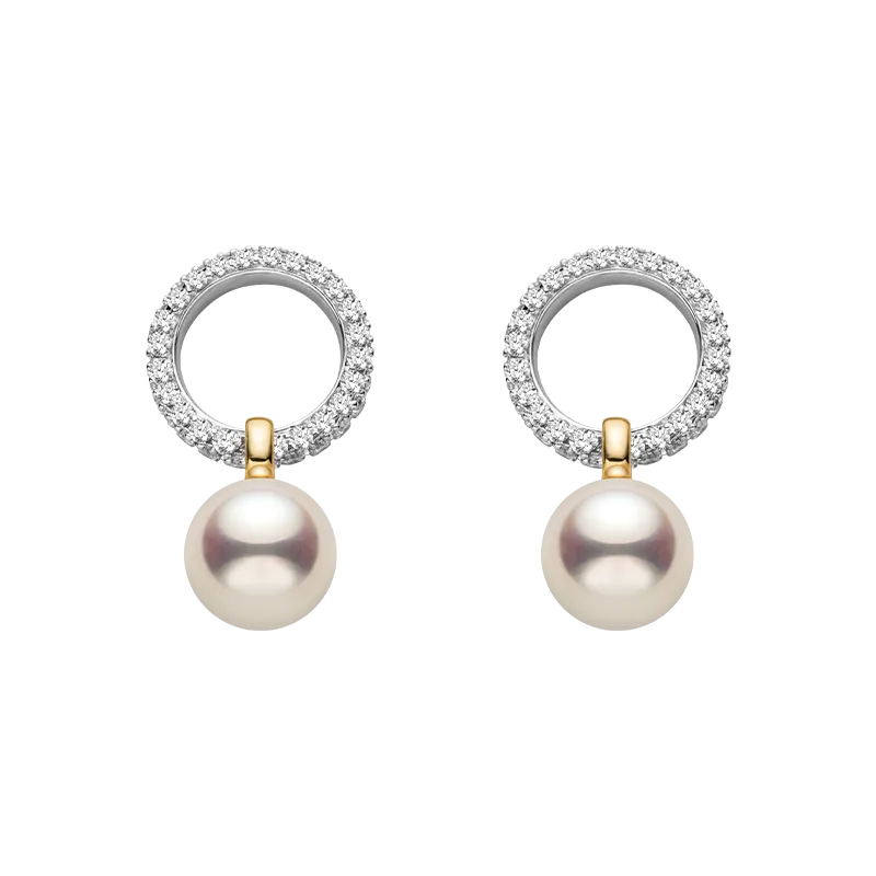 Akoya Saltwater Pearl 18K Gold Diamond High-End Infinity Hoop Earrings