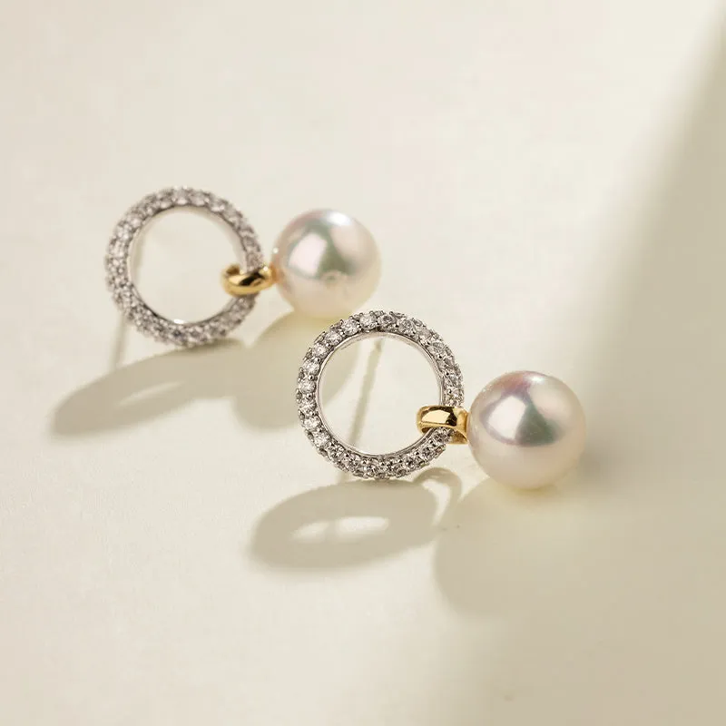 Akoya Saltwater Pearl 18K Gold Diamond High-End Infinity Hoop Earrings