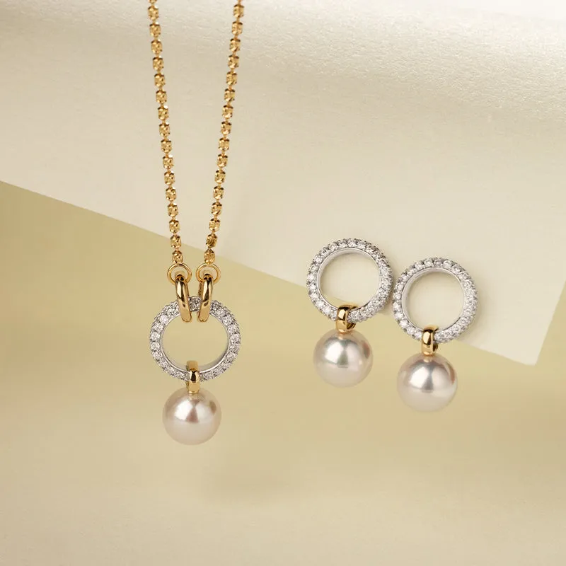 Akoya Saltwater Pearl 18K Gold Diamond High-End Infinity Hoop Earrings