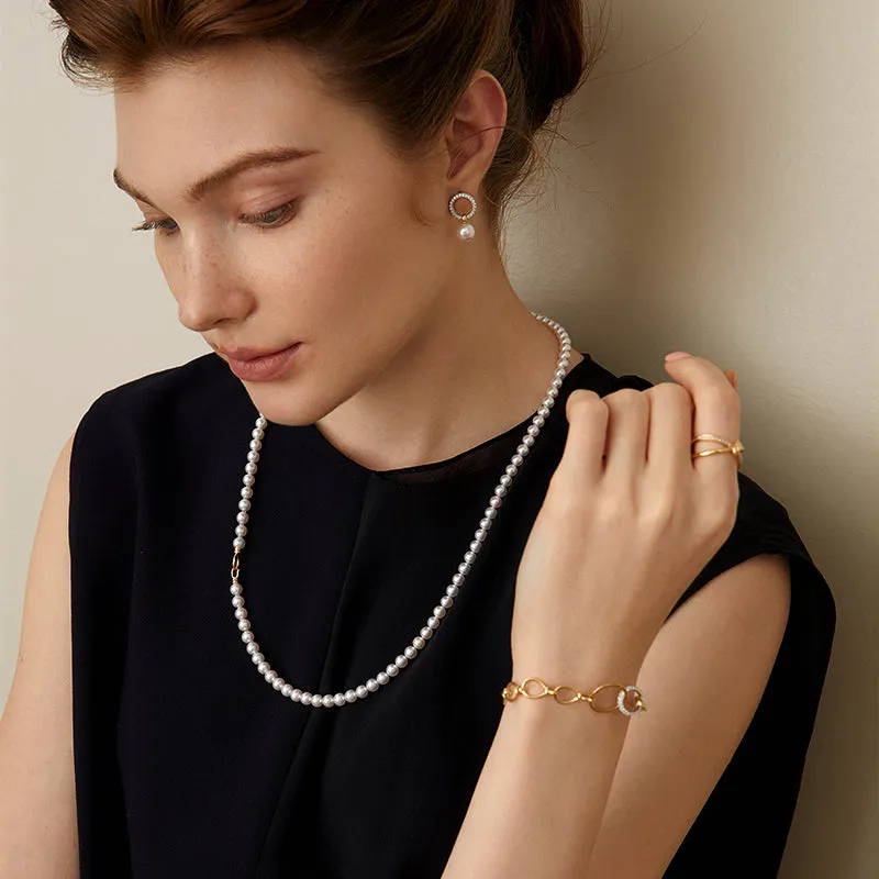 Akoya Saltwater Pearl 18K Gold Diamond High-End Infinity Hoop Earrings