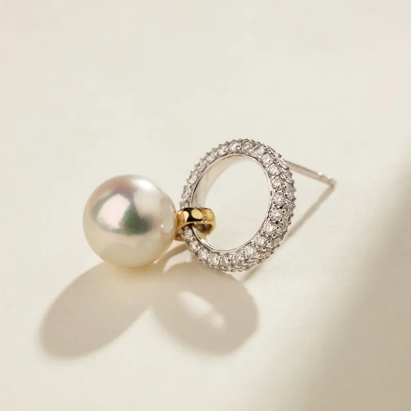 Akoya Saltwater Pearl 18K Gold Diamond High-End Infinity Hoop Earrings