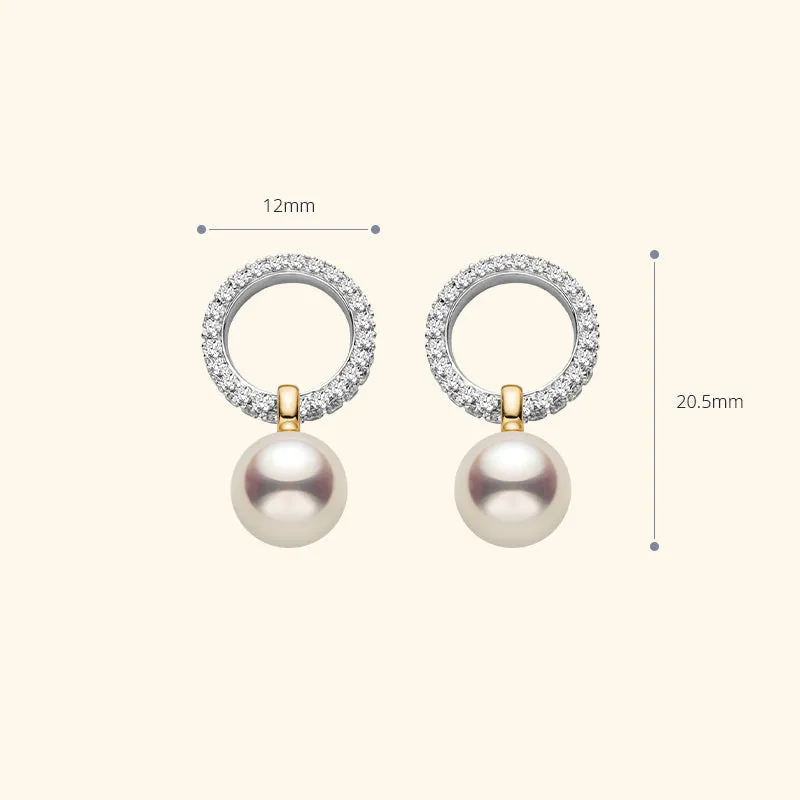 Akoya Saltwater Pearl 18K Gold Diamond High-End Infinity Hoop Earrings