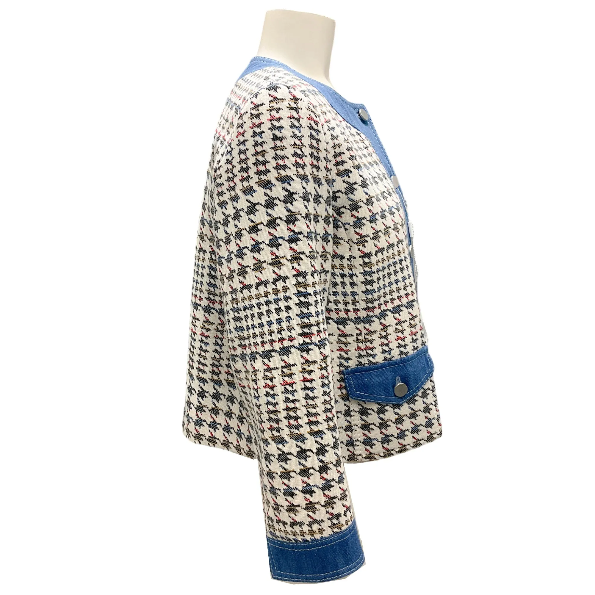 Akris Punto Ivory Multi Denim Trimmed Houndstooth Jacket