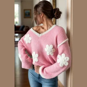 'Alaia' Wool Blend Flower Sweater