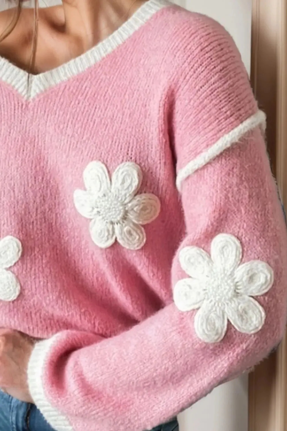 'Alaia' Wool Blend Flower Sweater
