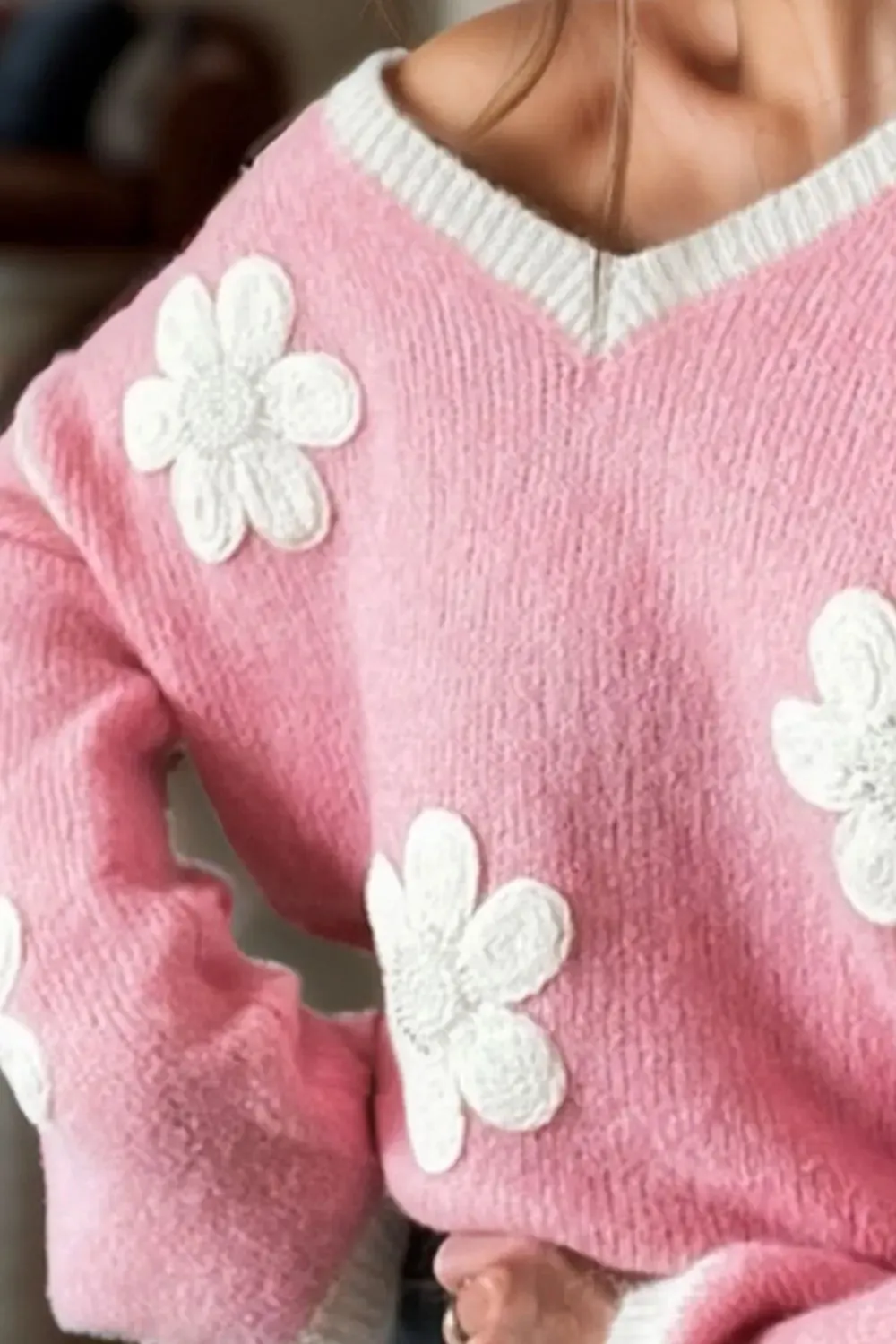 'Alaia' Wool Blend Flower Sweater