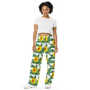 All-over print unisex wide-leg pants, sunflower pajamas, outdoor pants