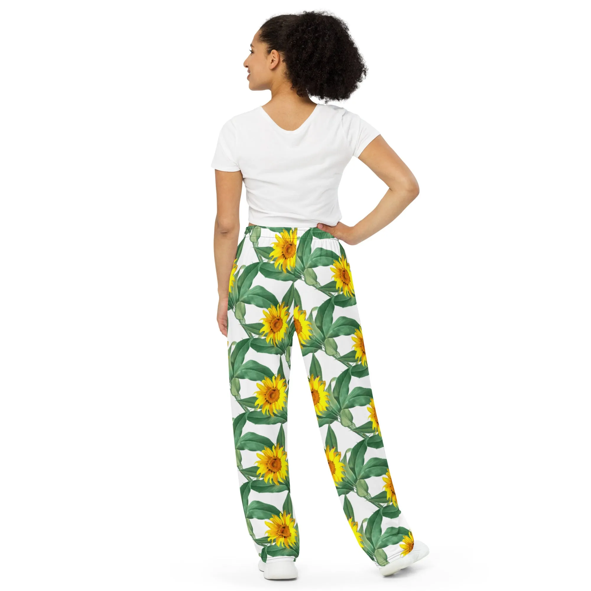 All-over print unisex wide-leg pants, sunflower pajamas, outdoor pants