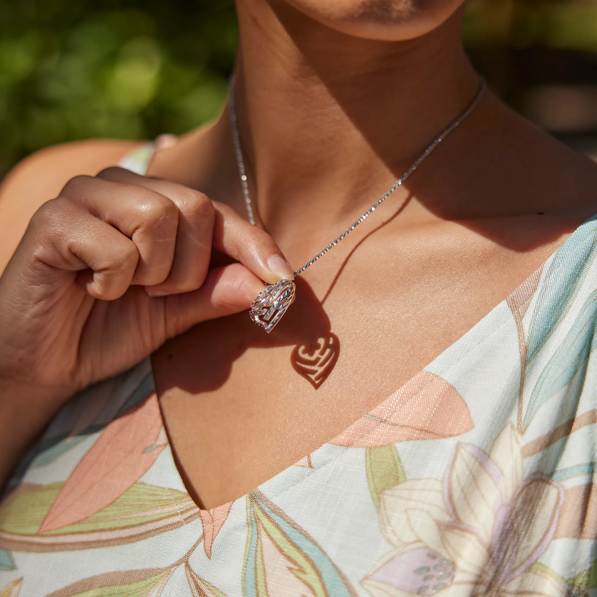 Aloha Heart Plumeria Pendant in Sterling Silver - 21mm