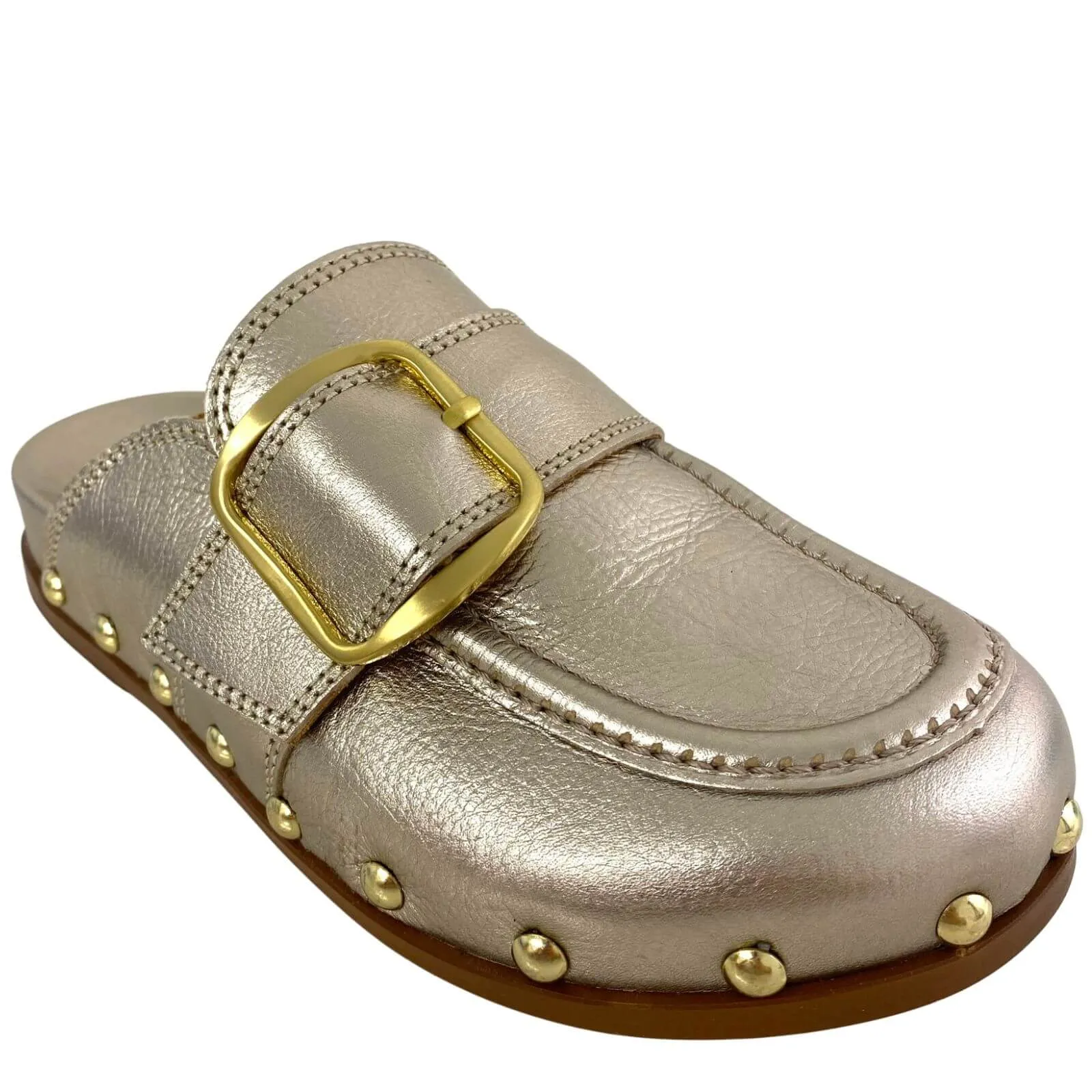 Alpe Bronze Gold Leather Closed Toe Mules