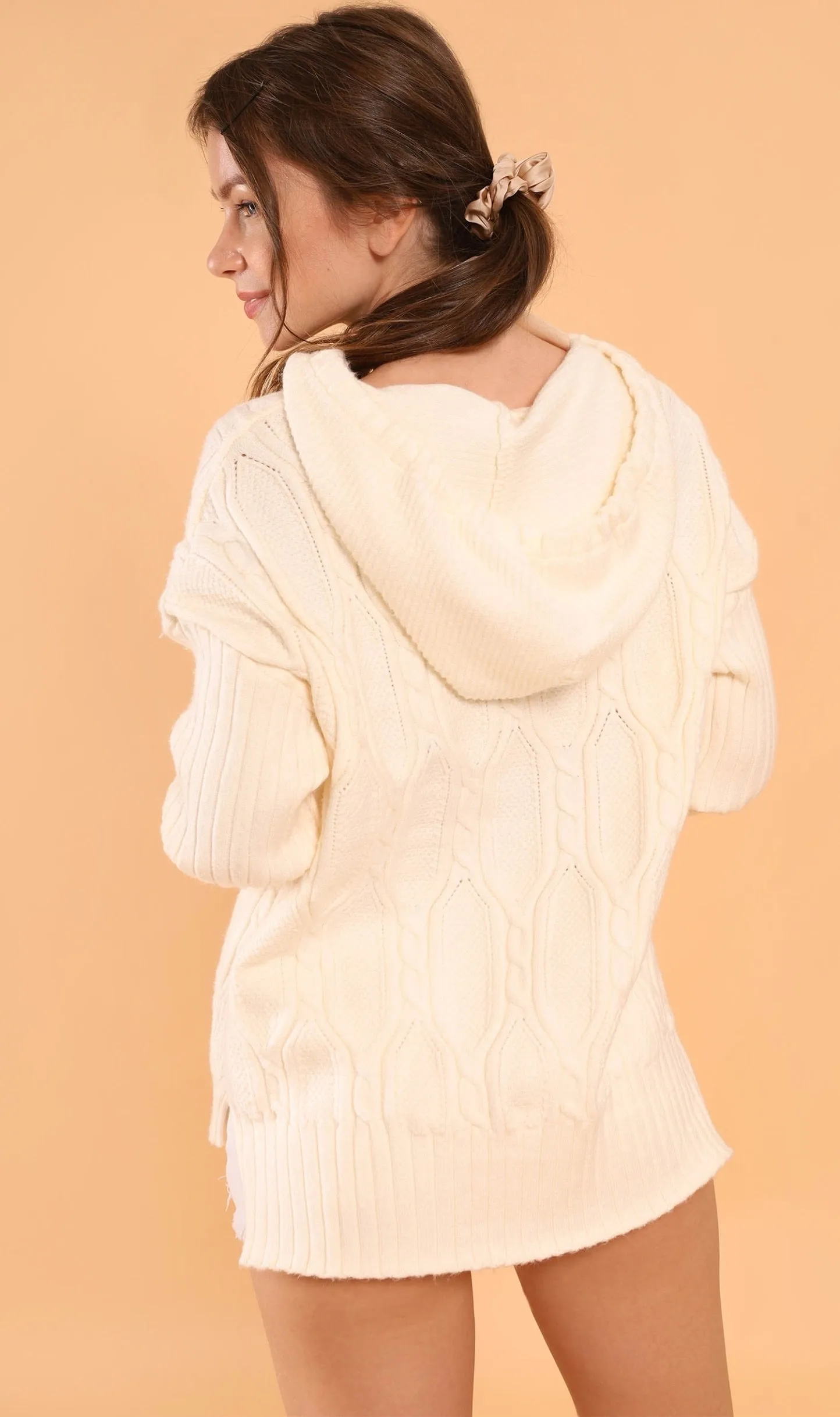 ALYSSA Textured Knit Hoodie (Cream)
