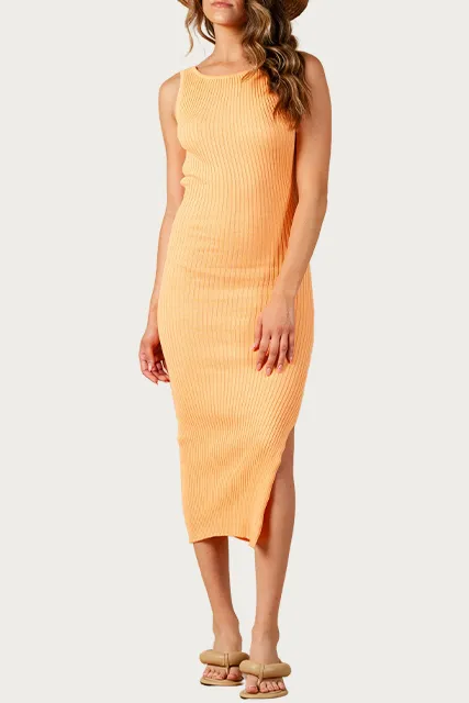AMARYLLIS OPEN-BACK RIBBED KNIT MIDI DRESS