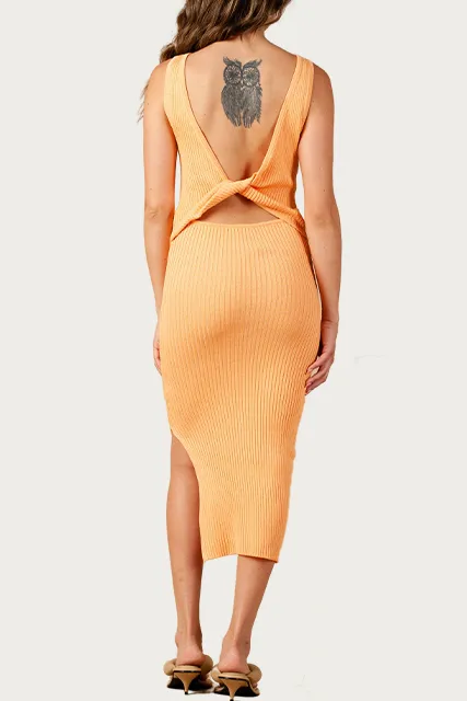 AMARYLLIS OPEN-BACK RIBBED KNIT MIDI DRESS