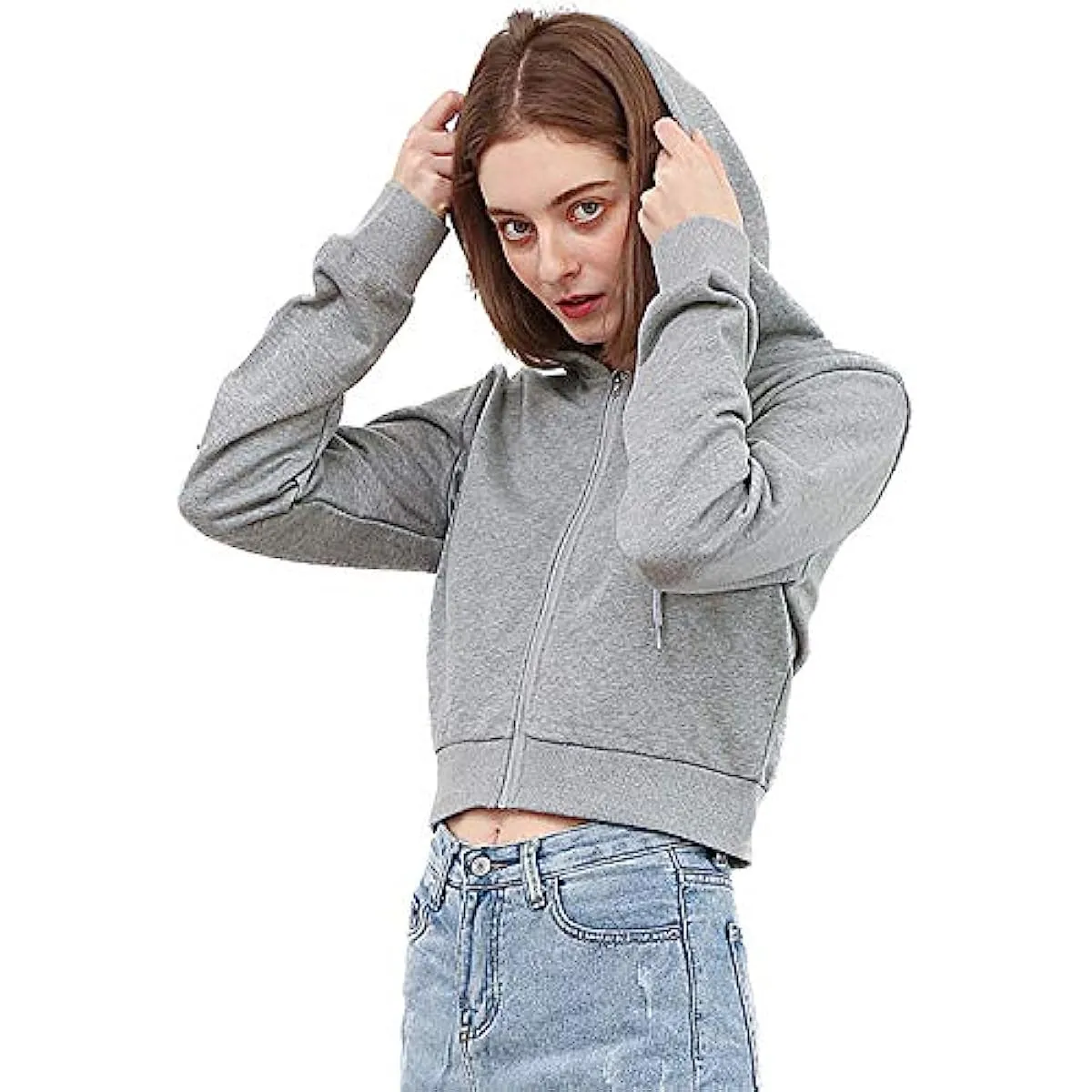 Amazhiyu Women's Cropped Zip up Hoodie with Hooded