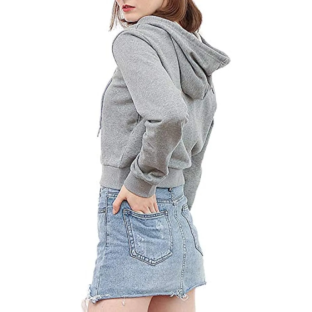 Amazhiyu Women's Cropped Zip up Hoodie with Hooded