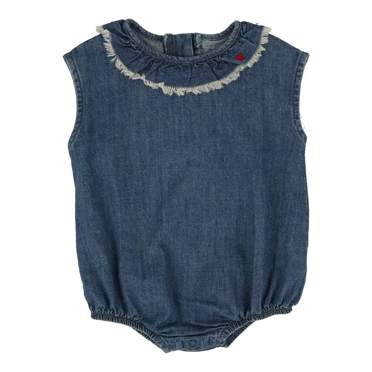 Analogie Girls Fringe Romper - Dark Wash (Lightweight Denim Collection)