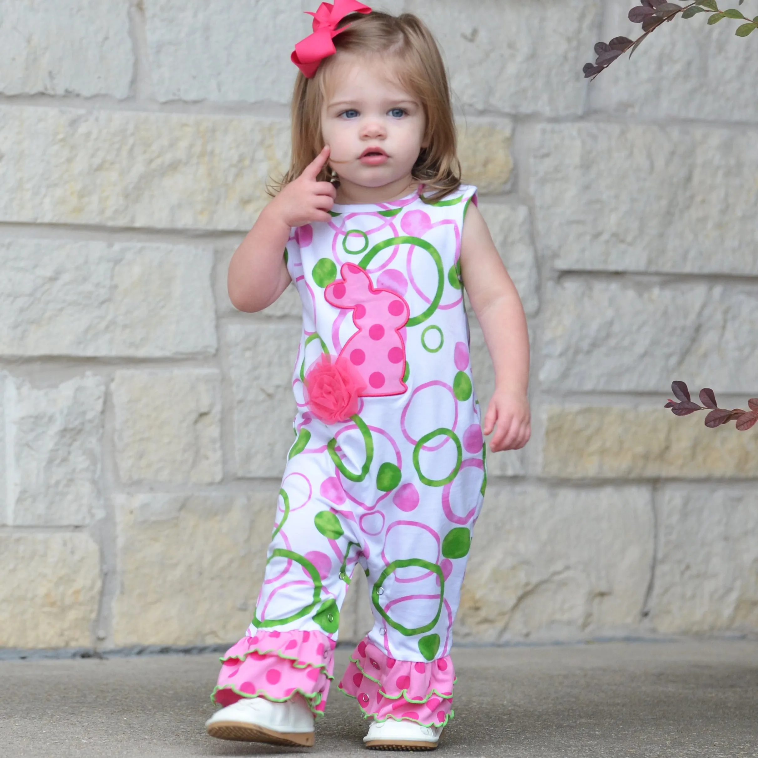 AnnLoren Easter Bunny Baby Girls Romper Toddler Holiday Clothing Playsuit
