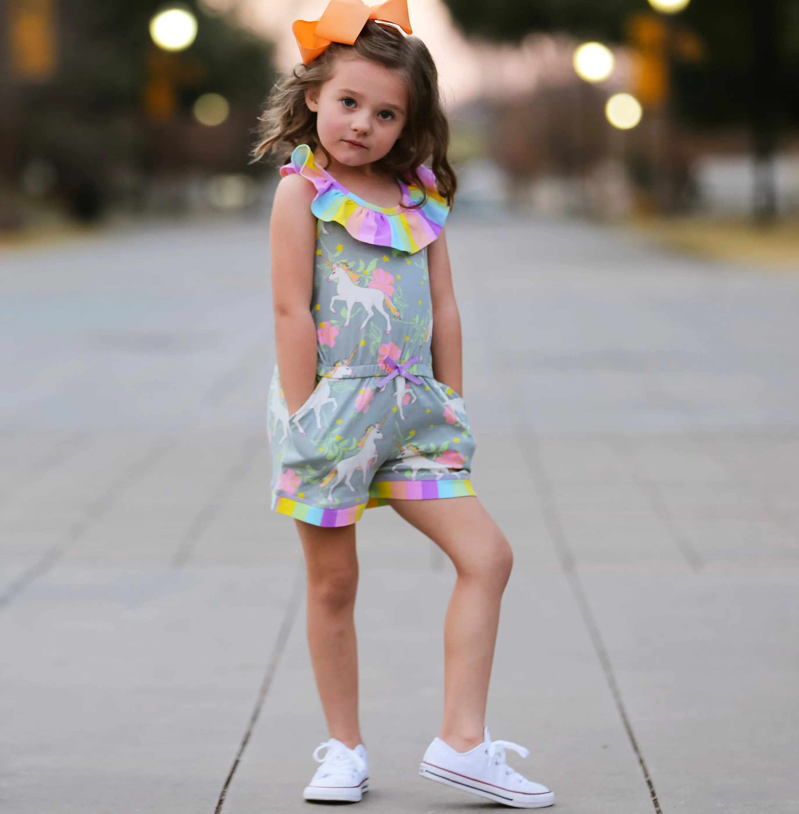 AnnLoren Little Big Girls Jumpsuit Magical Unicorn Rainbows Spring One Pc Boutique Clothing
