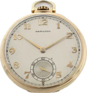 Antique 10 Size Hamilton Mechanical Open Face Pocket Watch Grade 917 14k GF