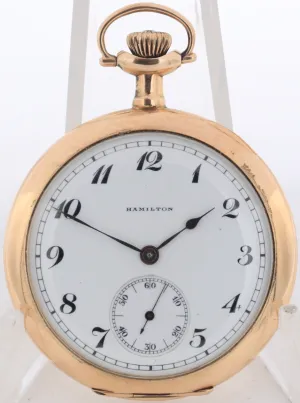 Antique 12s 1914 Hamilton 19 Jewel Open Face Pocket Watch 900 Permenant GFUSA