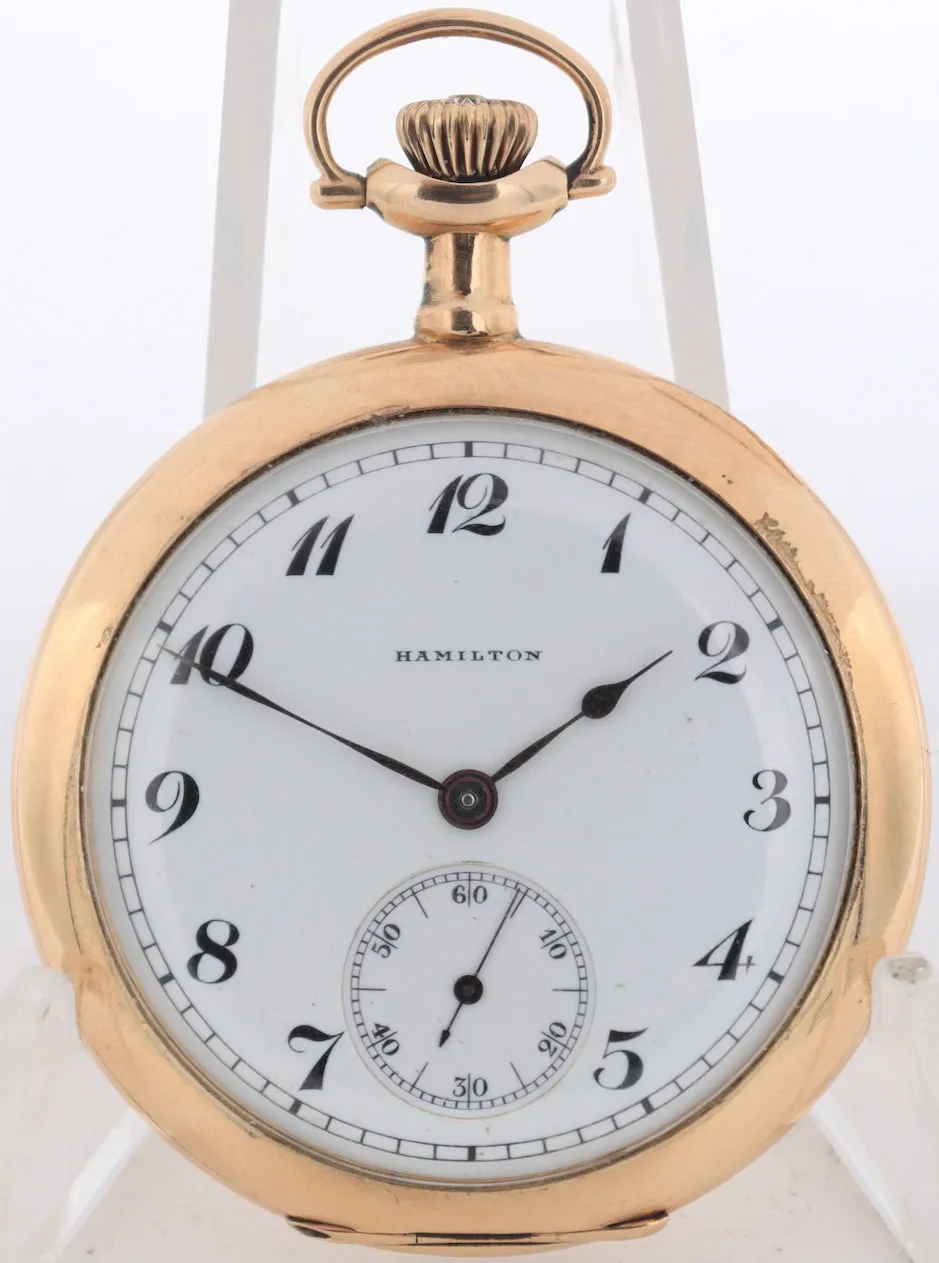 Antique 12s 1914 Hamilton 19 Jewel Open Face Pocket Watch 900 Permenant GFUSA