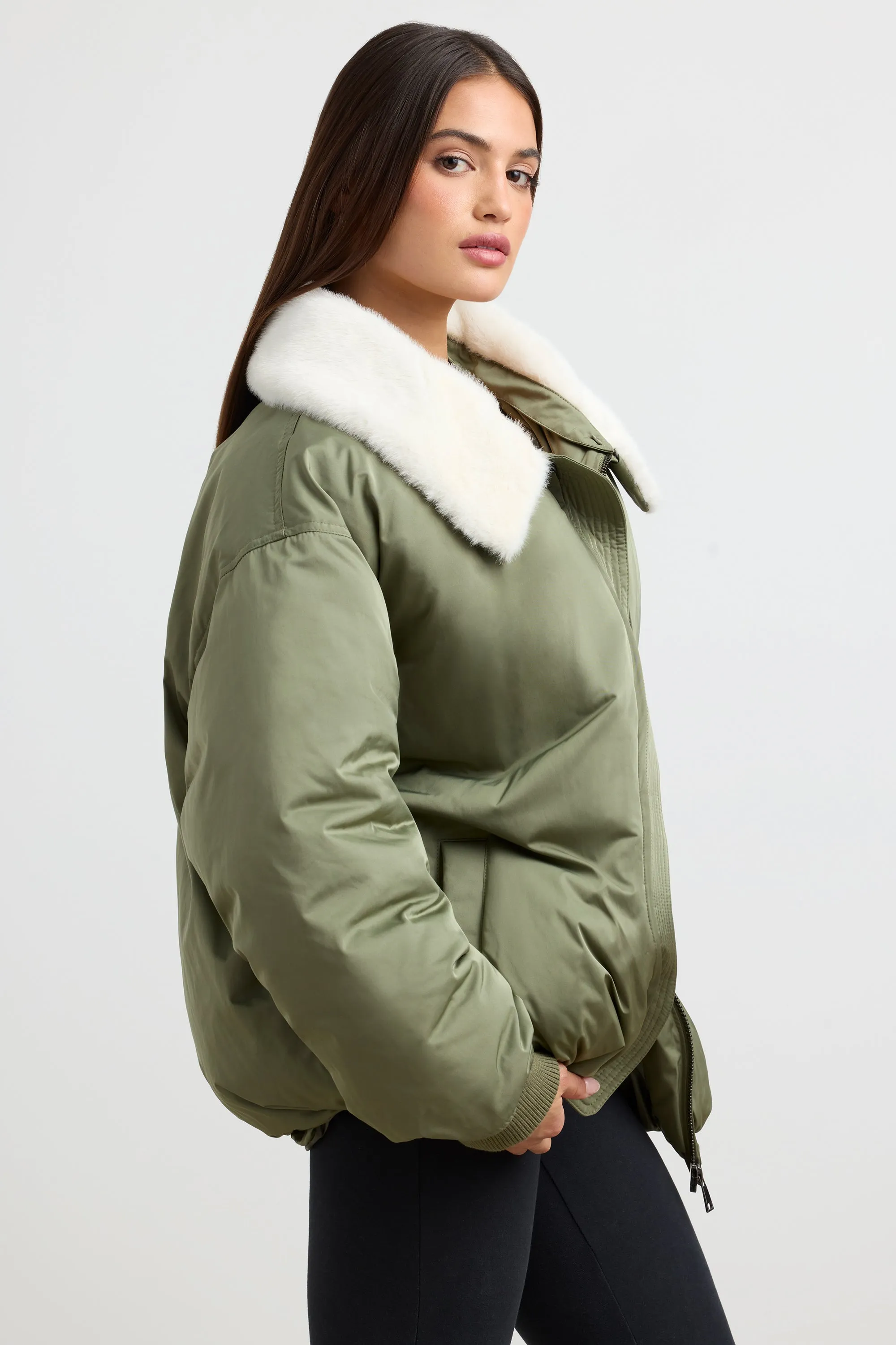 Any Day - Oversized Bomber Jacket in Deep Olive