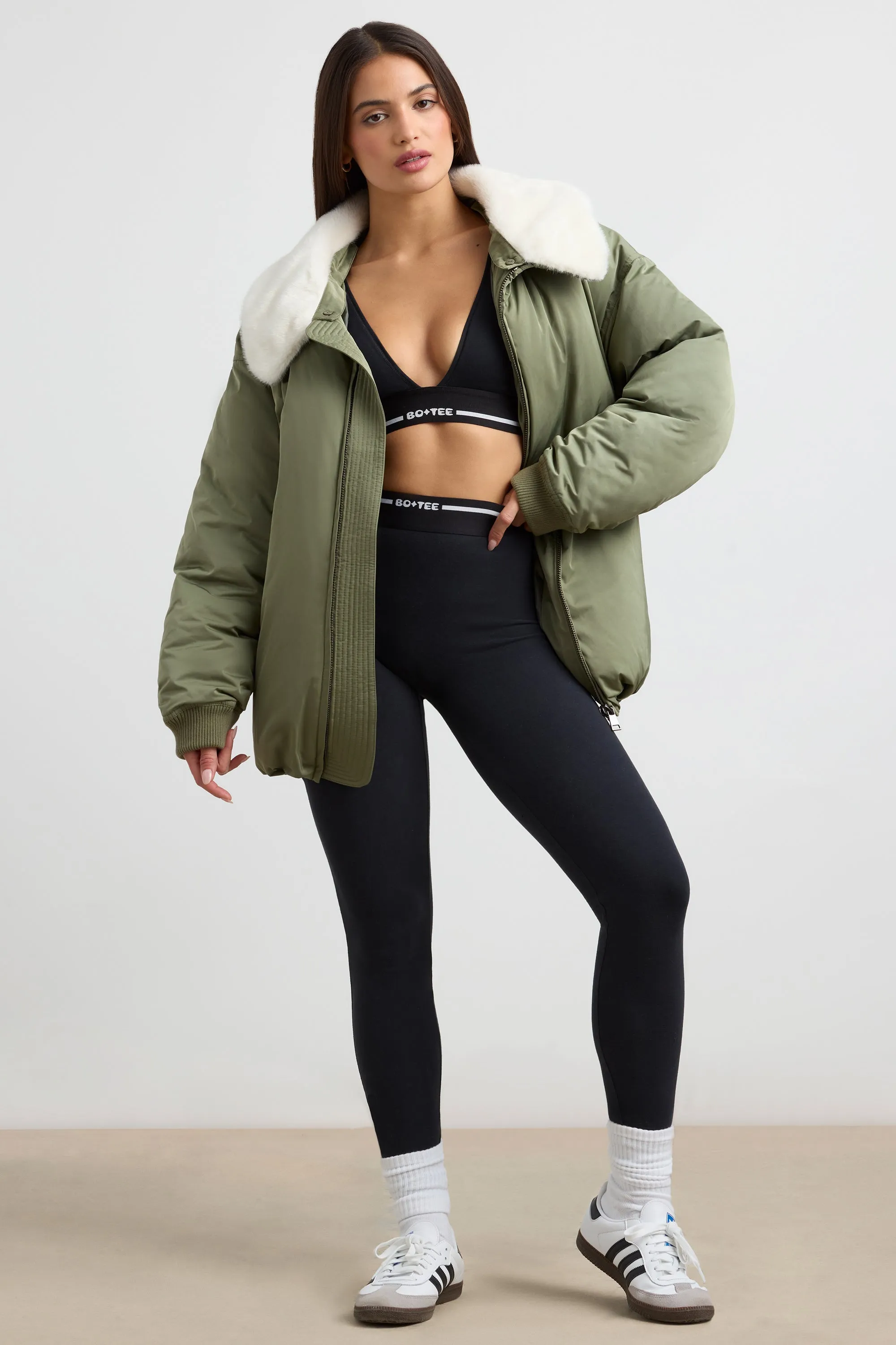 Any Day - Oversized Bomber Jacket in Deep Olive