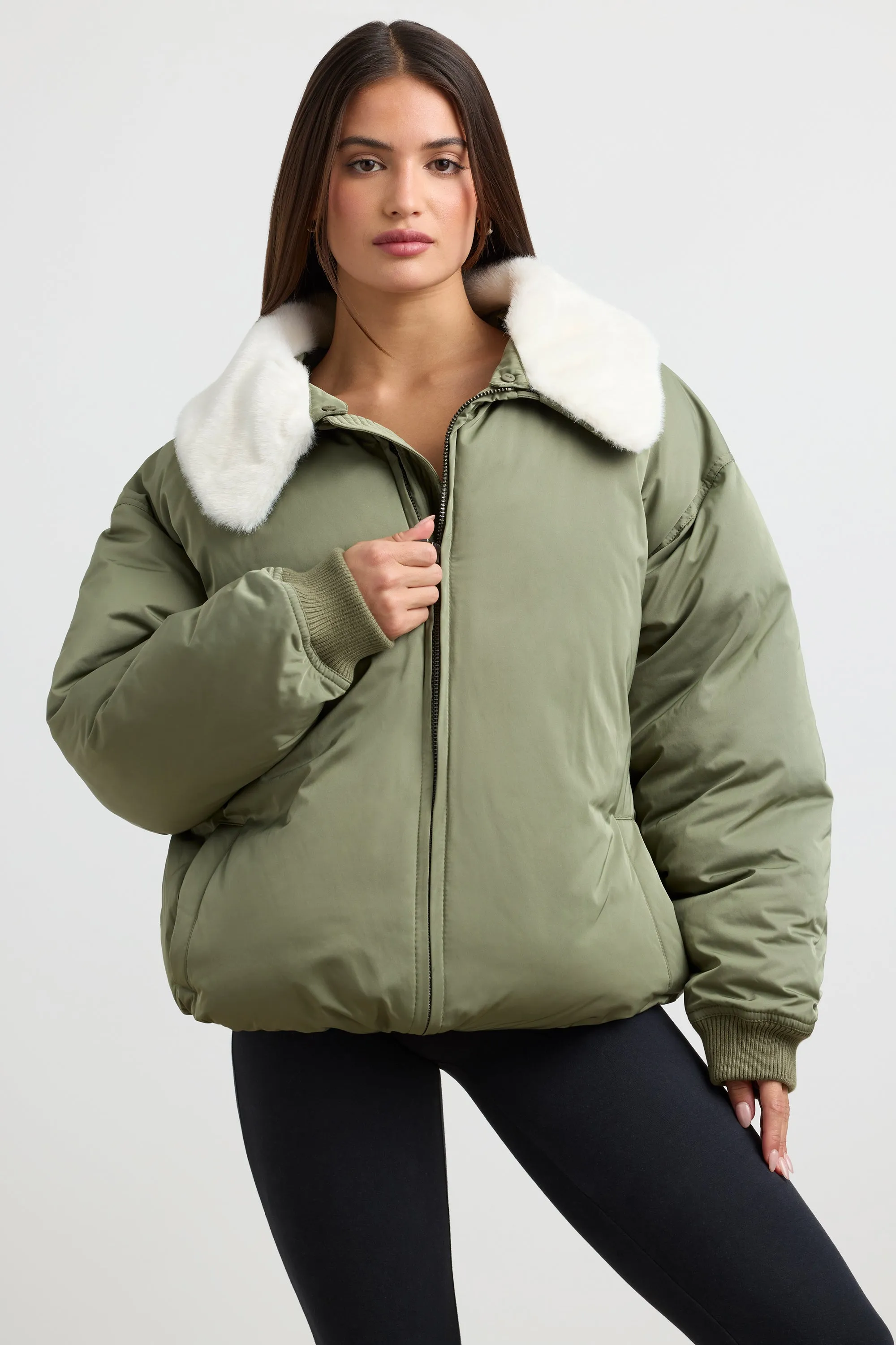 Any Day - Oversized Bomber Jacket in Deep Olive